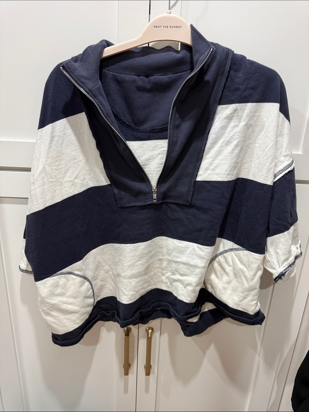 Free people Navy & White Striped Half-Zip Pullover Top